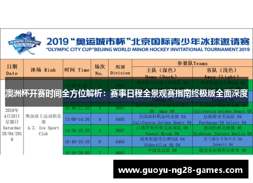 澳洲杯开赛时间全方位解析:赛事日程全景观赛指南终极版全面深度 澳洲杯开赛时间全方位解析:赛事日程全景观赛指南终极版全面深度